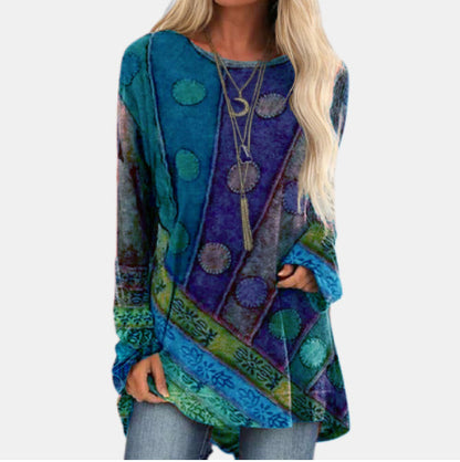 Printed Loose Round Neck Long Sleeve T-Shirt