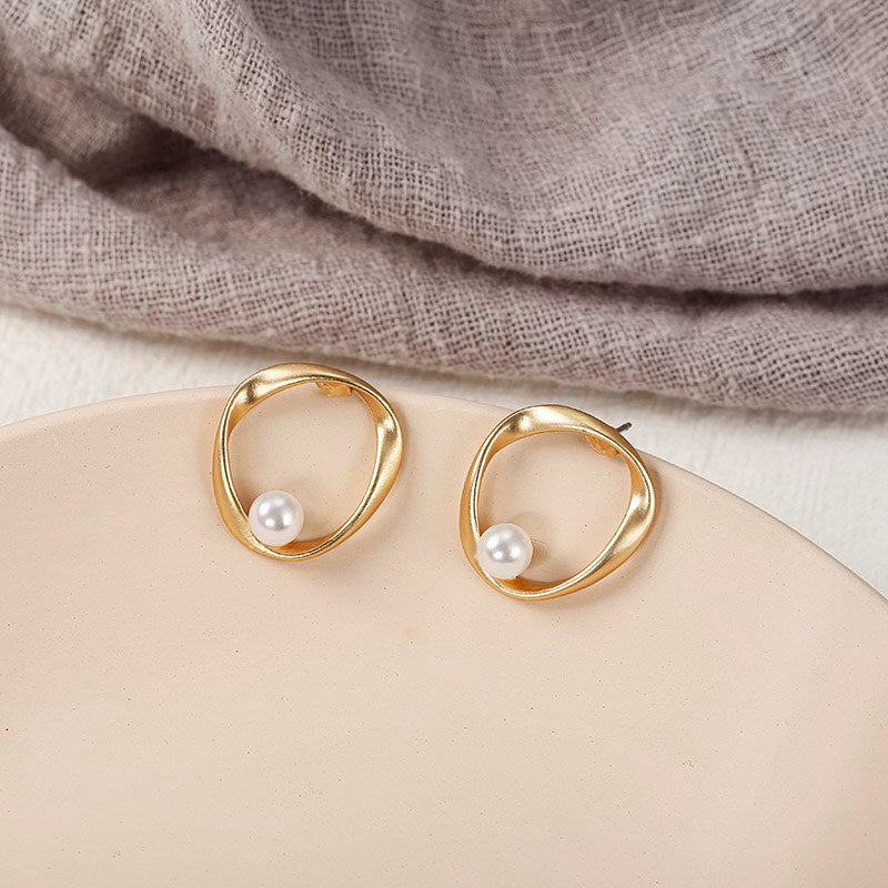 Irregular Round Pearl Earrings