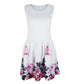 Round neck waist print rose dress