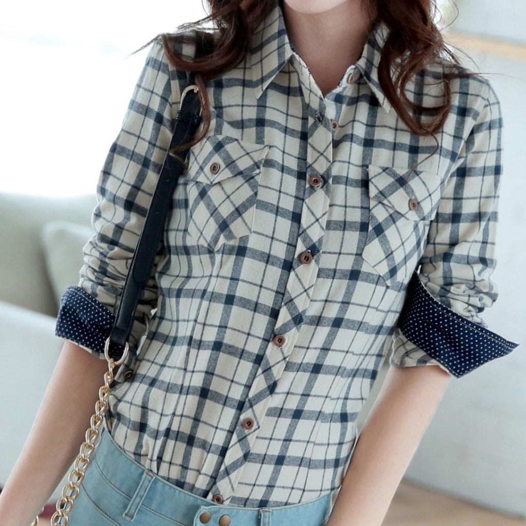 New slim long-sleeved plaid shirt