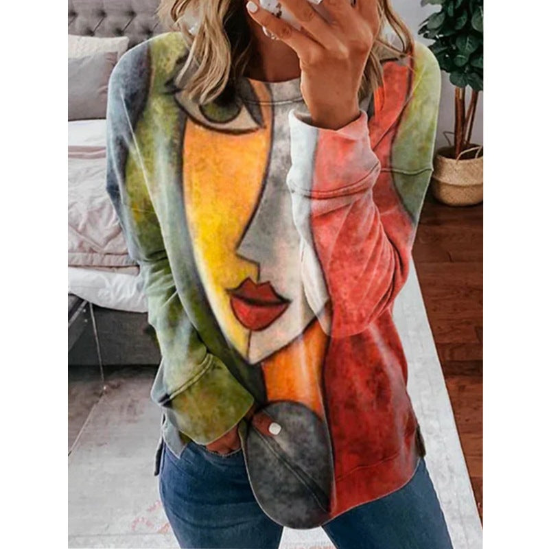 Printed long-sleeved sweater