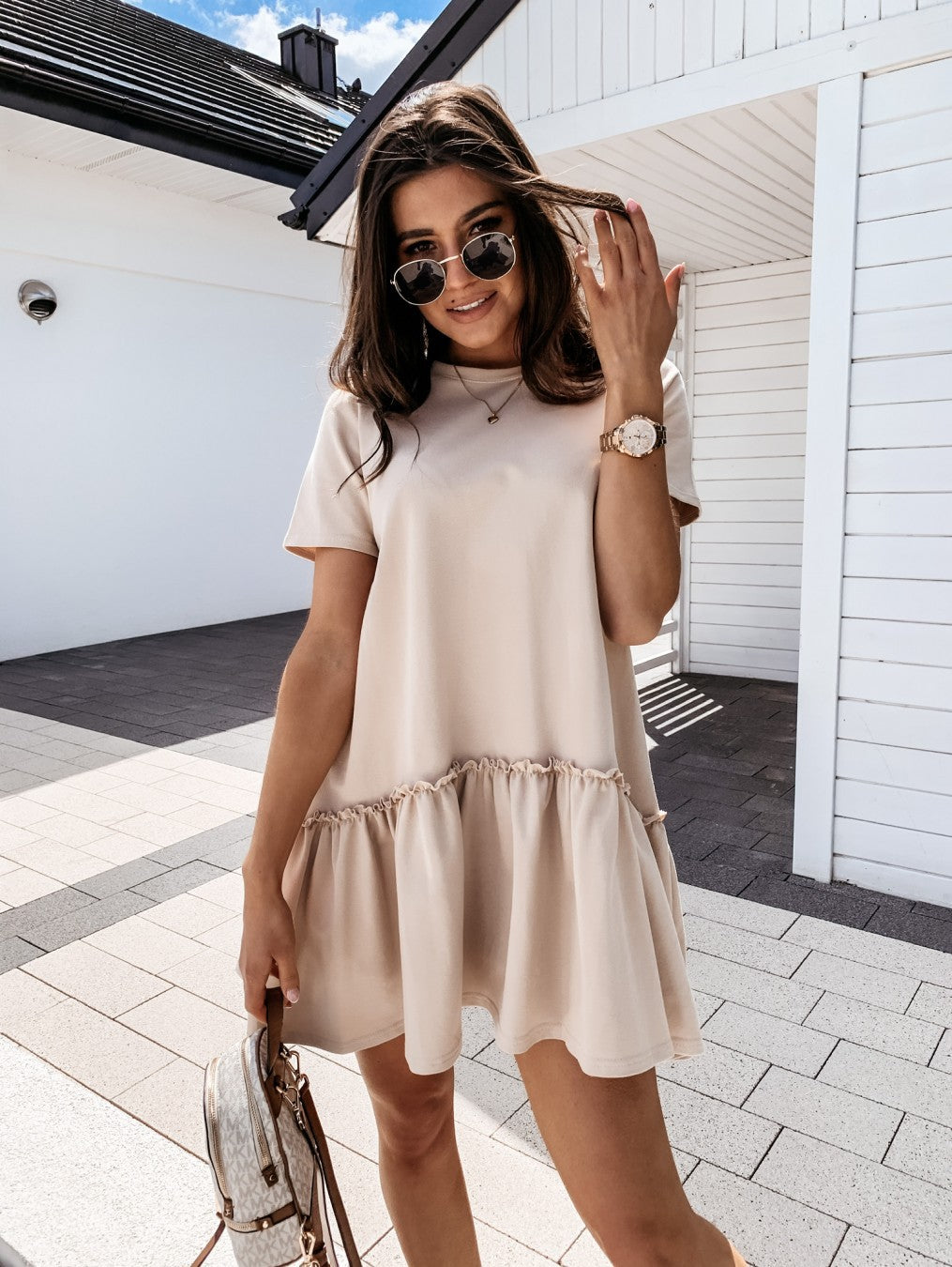 round neck ruffle dress