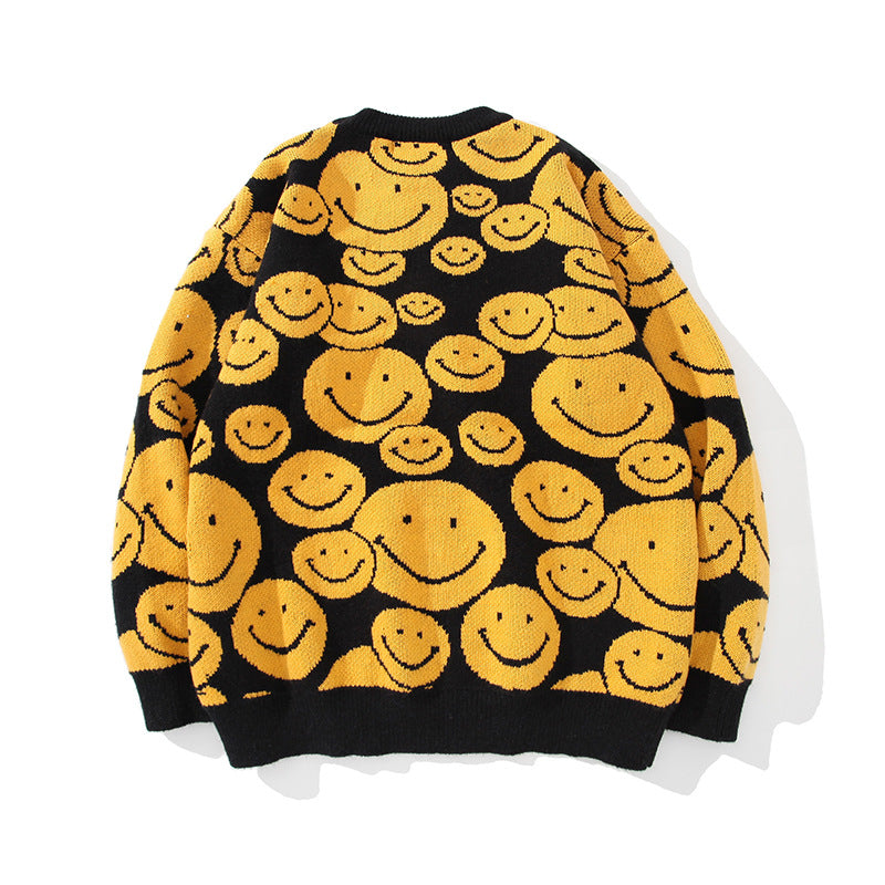 Mens Casual Smiley face Oversied Knitted Sweater