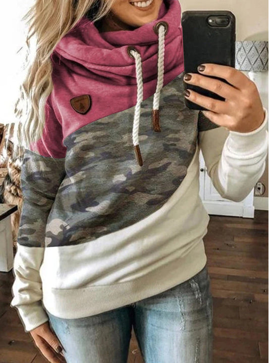 Patchwork hooded fleece loose sweatshirt