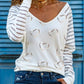 Printed V-Neck Long T-Shirt