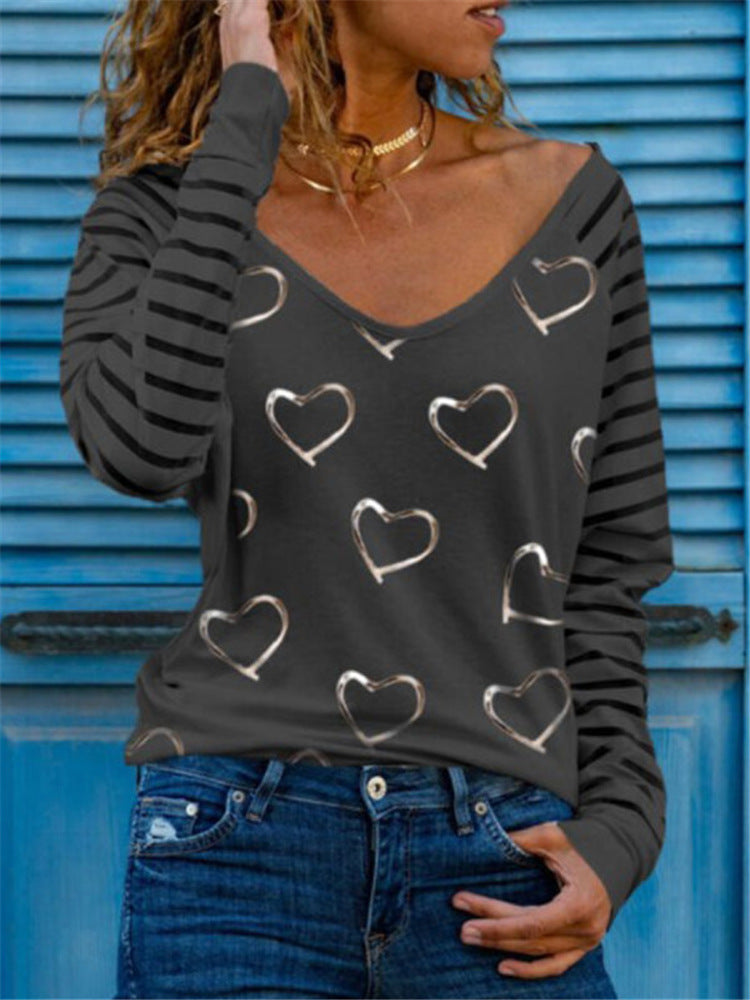 Printed V-Neck Long T-Shirt