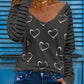 Printed V-Neck Long T-Shirt