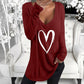 V-Neck Heart Printed Casual Top T-Shirt