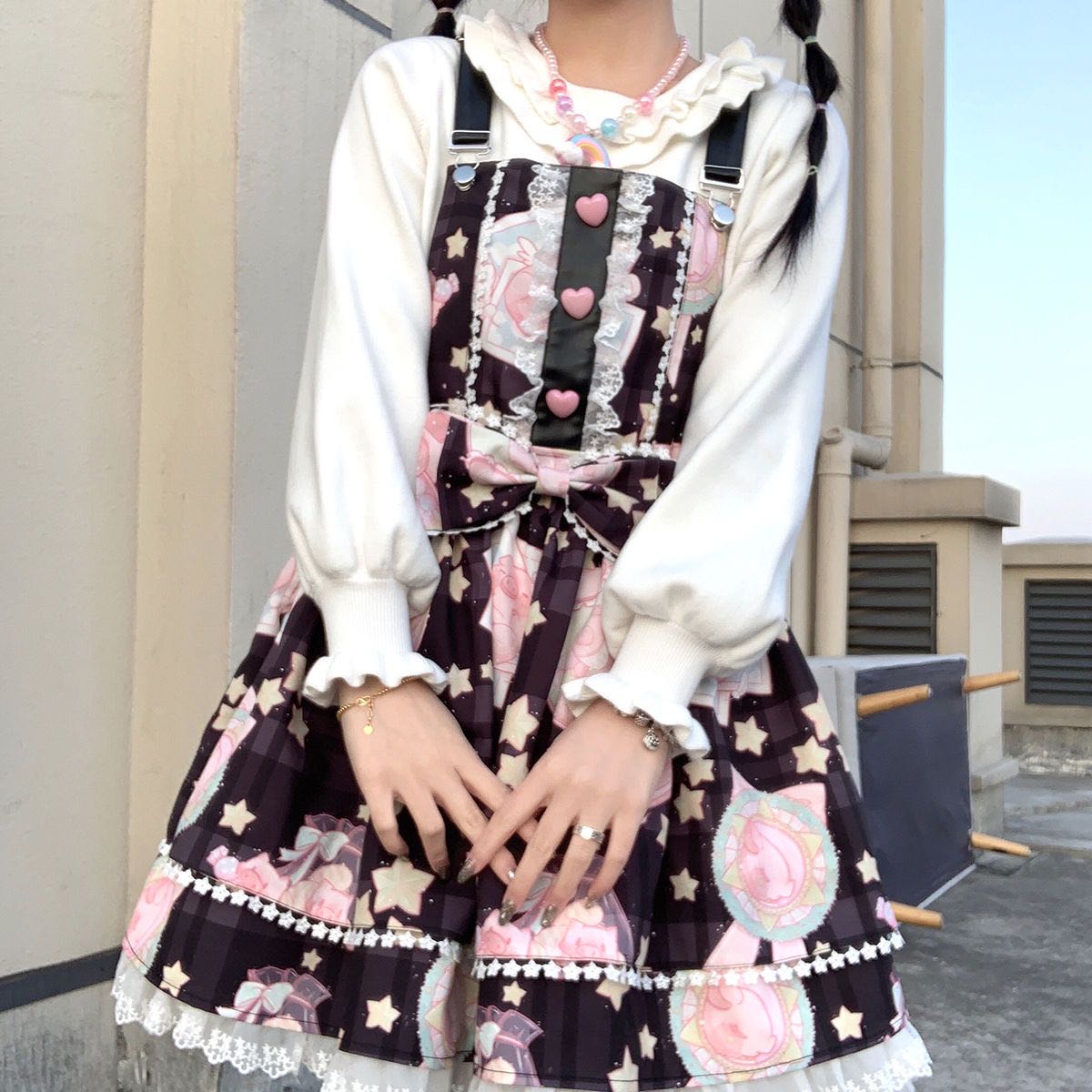Lolita Angel Design Black Sweet Cute Strap Dress