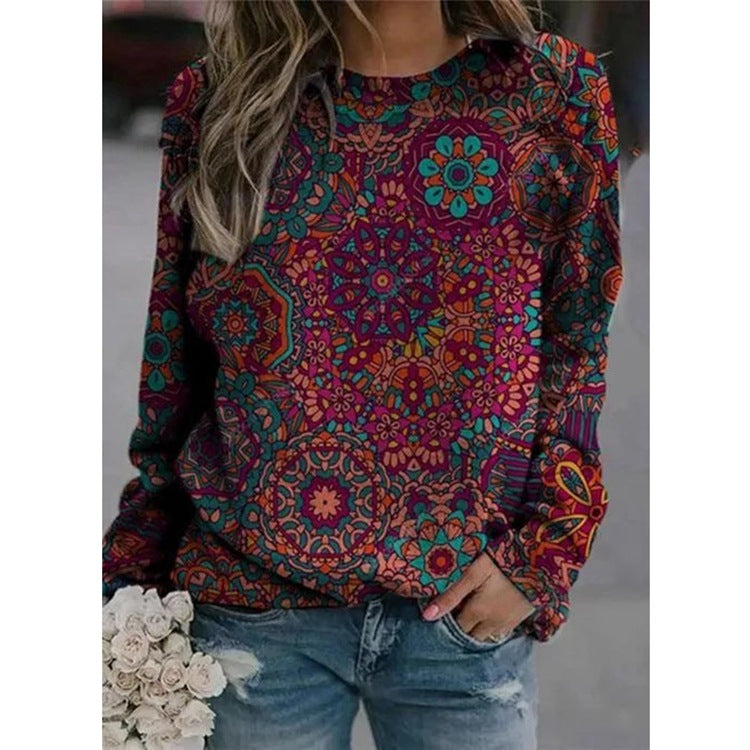 Printed Round Neck Long Sleeve Sweatshirt