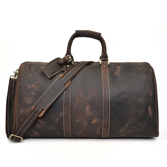 Top Layer Cowhide One-Shoulder Duffel Bag