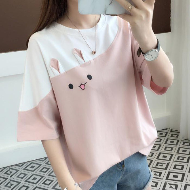 Cute Rabbit Embroidered T-Shirt