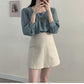 Square Neck Bubble Sleeve Shirt Skirt