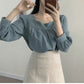 Square Neck Bubble Sleeve Shirt Skirt