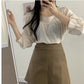 Square Neck Bubble Sleeve Shirt Skirt