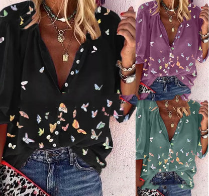 Elegant Butterfly Print Shirt