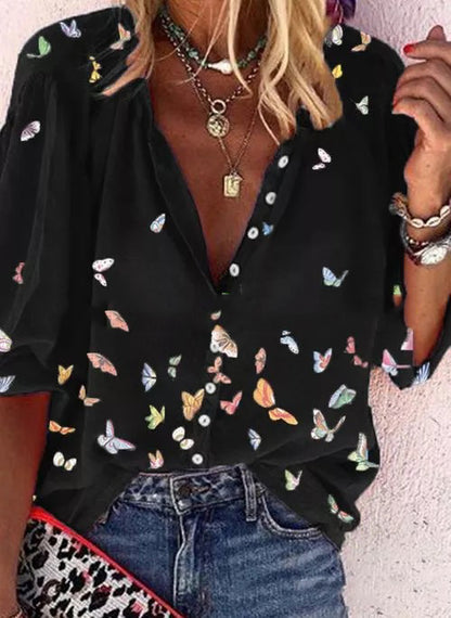 Elegant Butterfly Print Shirt