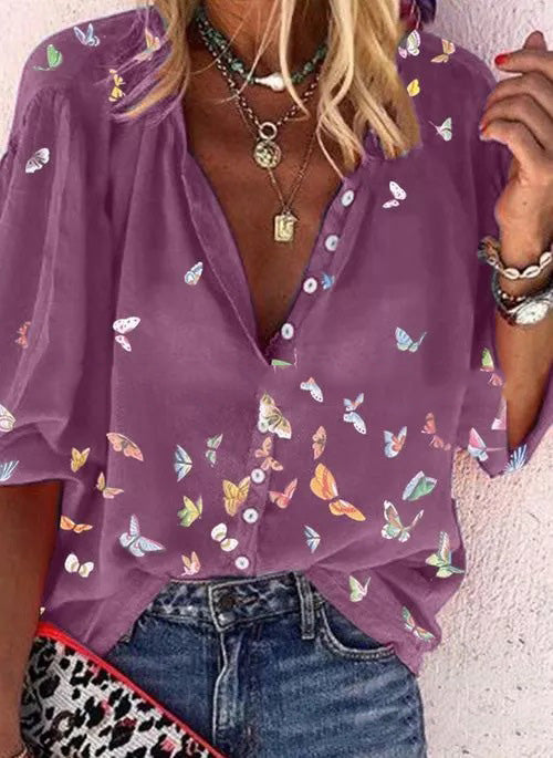 Elegant Butterfly Print Shirt