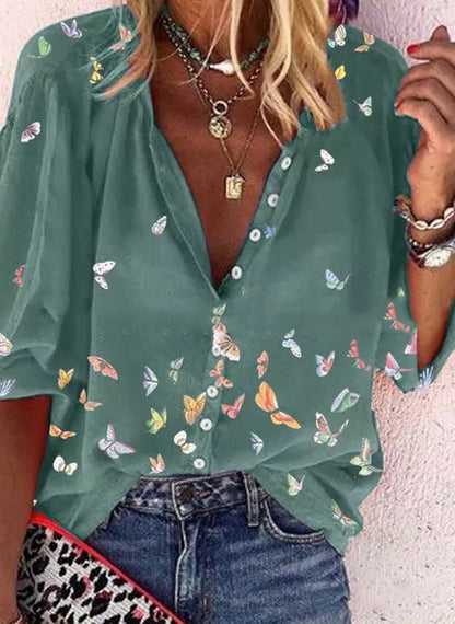 Elegant Butterfly Print Shirt