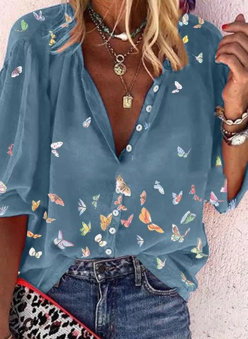 Elegant Butterfly Print Shirt