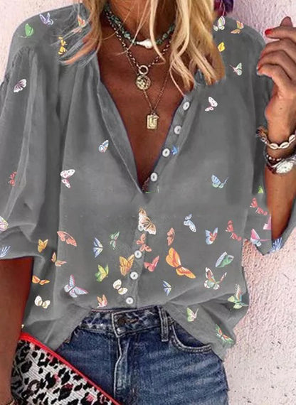 Elegant Butterfly Print Shirt