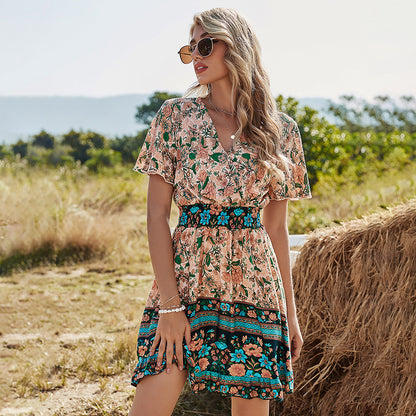 High-waisted Boho Print Dress