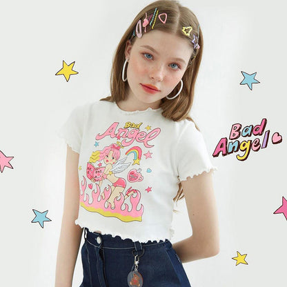 Angel Print Navel T-shirt