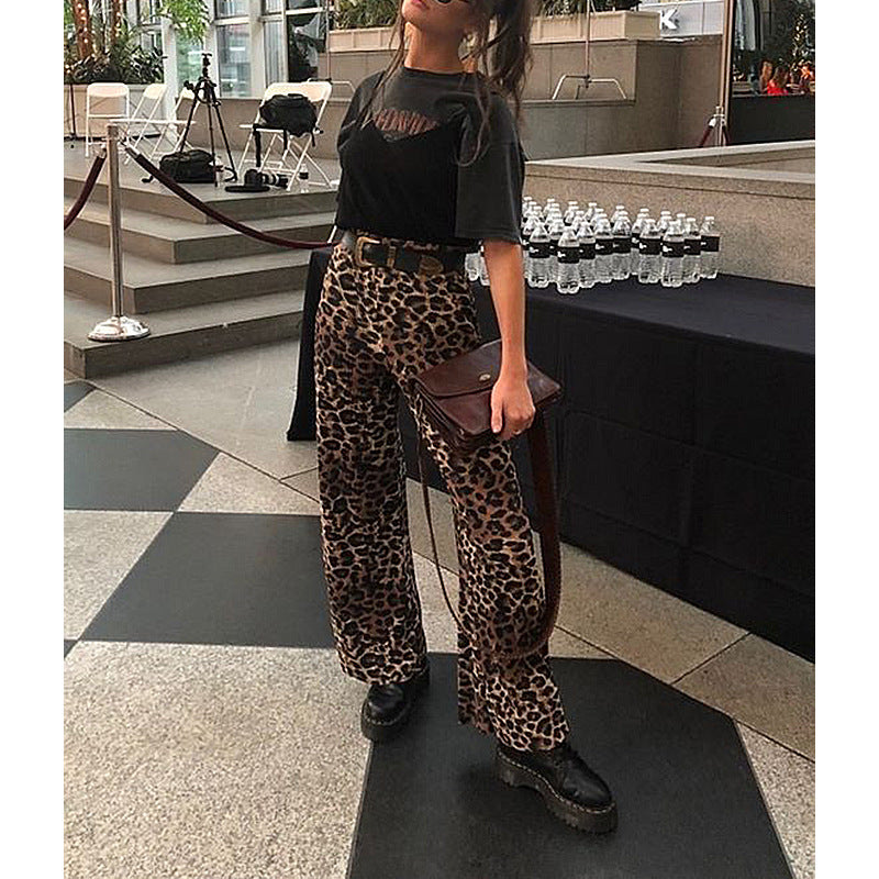 Wide-leg Leopard Print pants