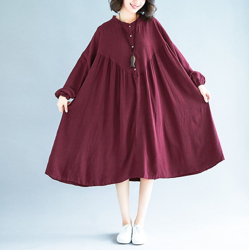Cotton And Linen Loose Big Skirt dress