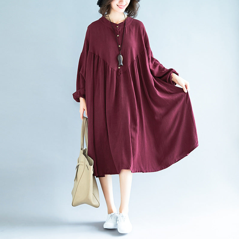 Cotton And Linen Loose Big Skirt dress