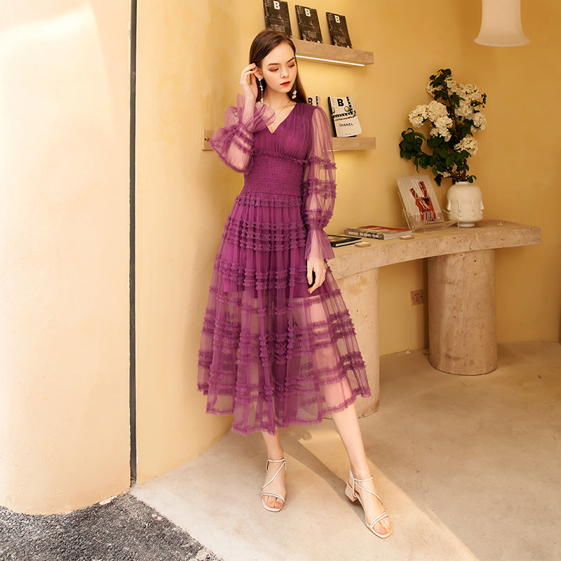 V-neck Waist Slimming Long Skirt dress