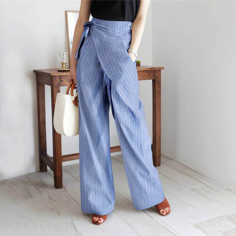 New Striped Lace-up Trousers