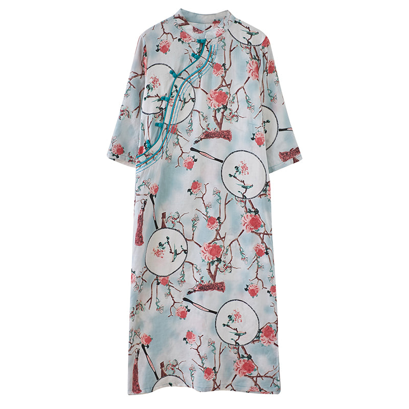 Mid-Length Printed Linen Dress