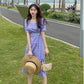 Mid-Length Skirt Waist Short-Sleeved Plaid Dress