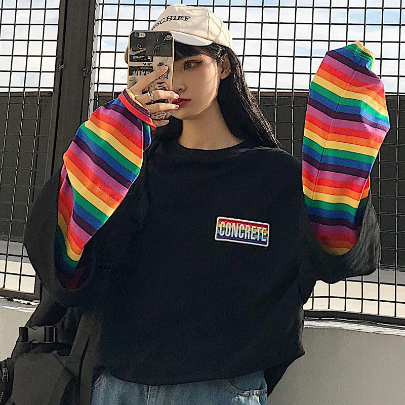 Rainbow Striped Harajuku Hoodie