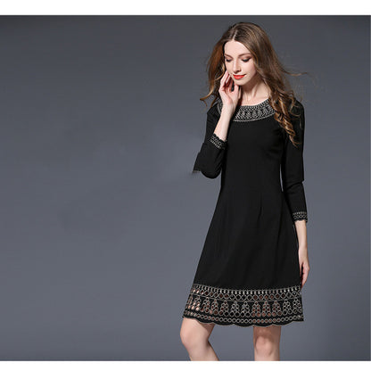 A-Line Long-Sleeved Embroidery Dress