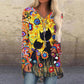 Loose Long-sleeved V-neck Mid-length Printed T-shirt