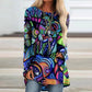 Loose Long-sleeved V-neck Mid-length Printed T-shirt