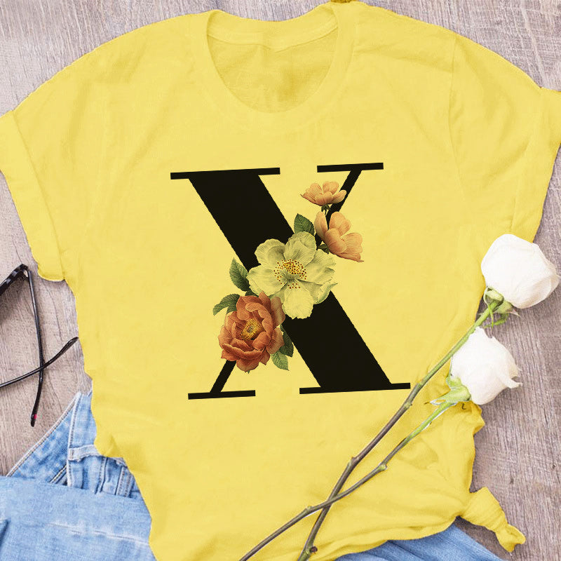 26 Letter Printing Simple Short Sleeve T-shirt