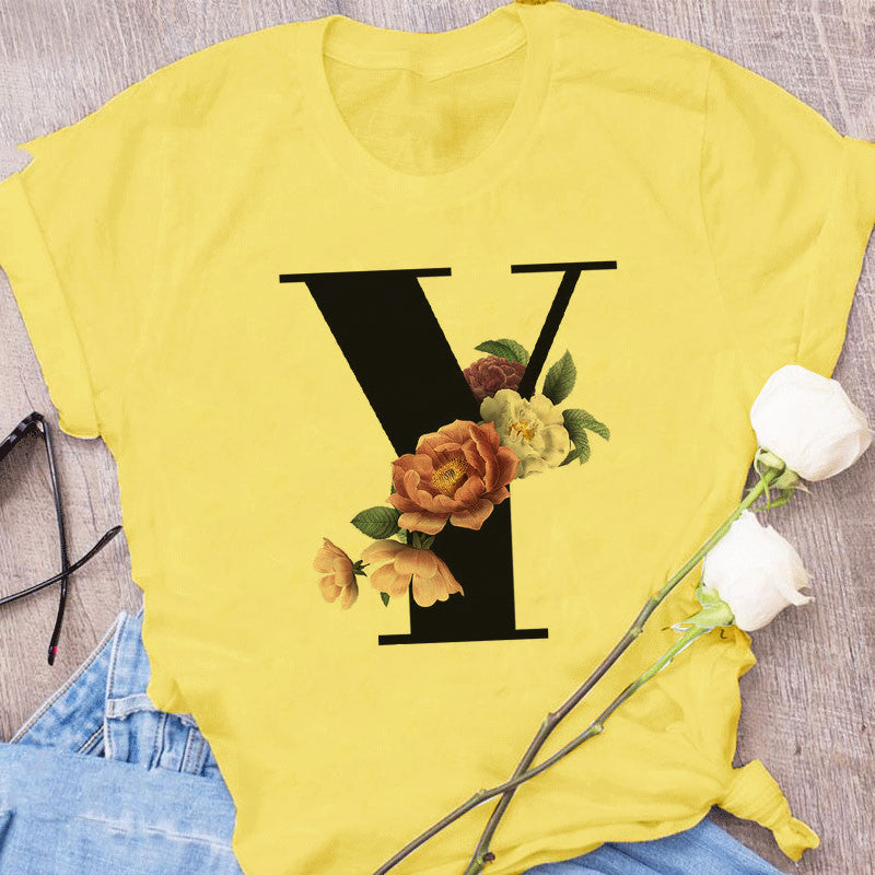 26 Letter Printing Simple Short Sleeve T-shirt