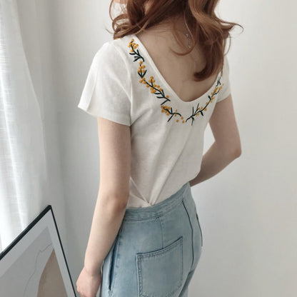 Round Neck Halter Short Sleeves T-shirt