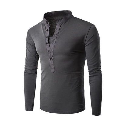 Button Placket Slim Long-Sleeved T-shirt