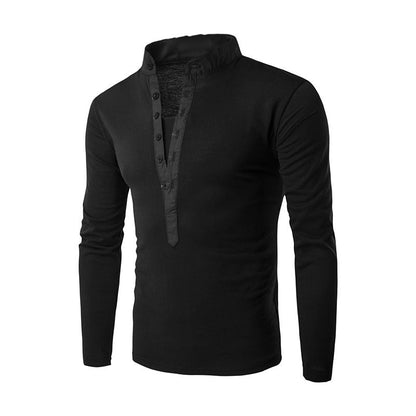 Button Placket Slim Long-Sleeved T-shirt