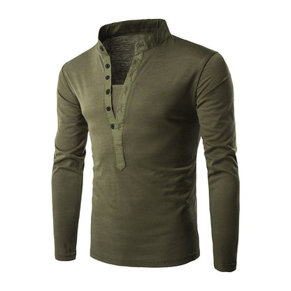 Button Placket Slim Long-Sleeved T-shirt