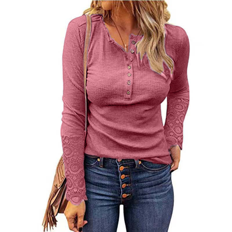 Stitching Lace Long Sleeves top