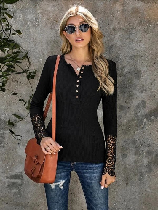 Stitching Lace Long Sleeves top