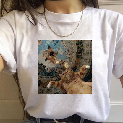 Funny Oil Painting Printing Starry Sky Harajuku Style Trendy T-shirt