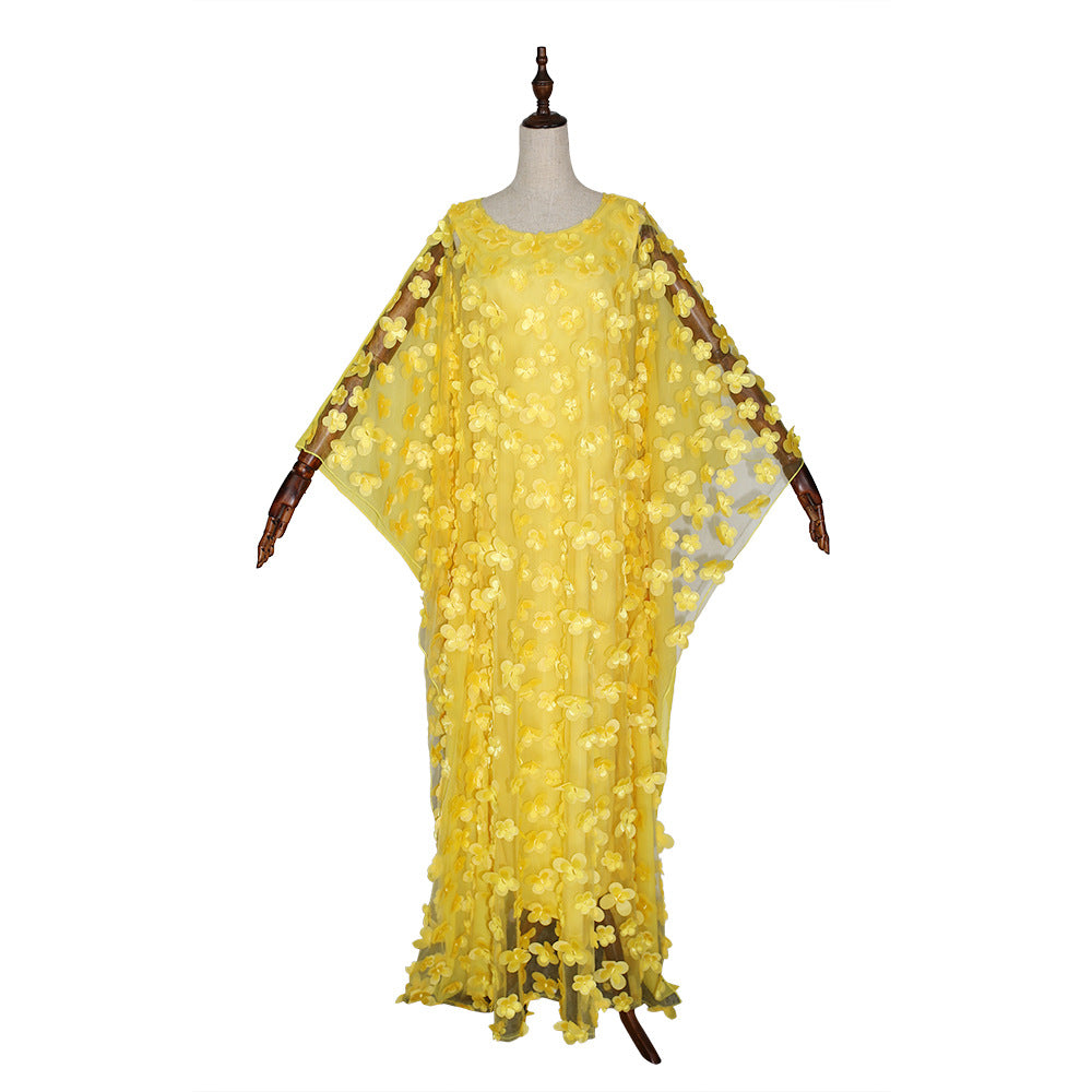 Three-dimensional Embroidered Flower Net Dress