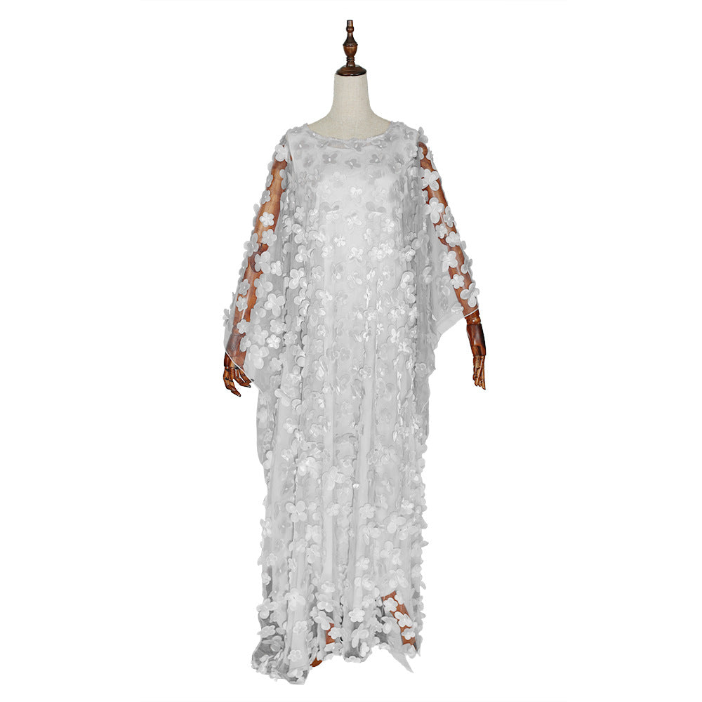 Three-dimensional Embroidered Flower Net Dress