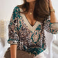 Casual V Neck Printed Top T Shirt